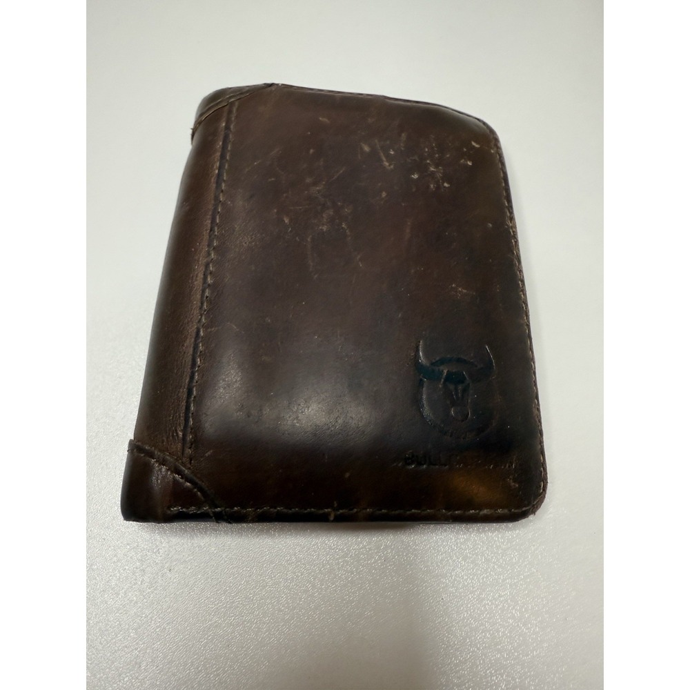 Bullcaptain Genuine Leather Trifold Wallet Brown RFID Style‎ 3.5x4.5"